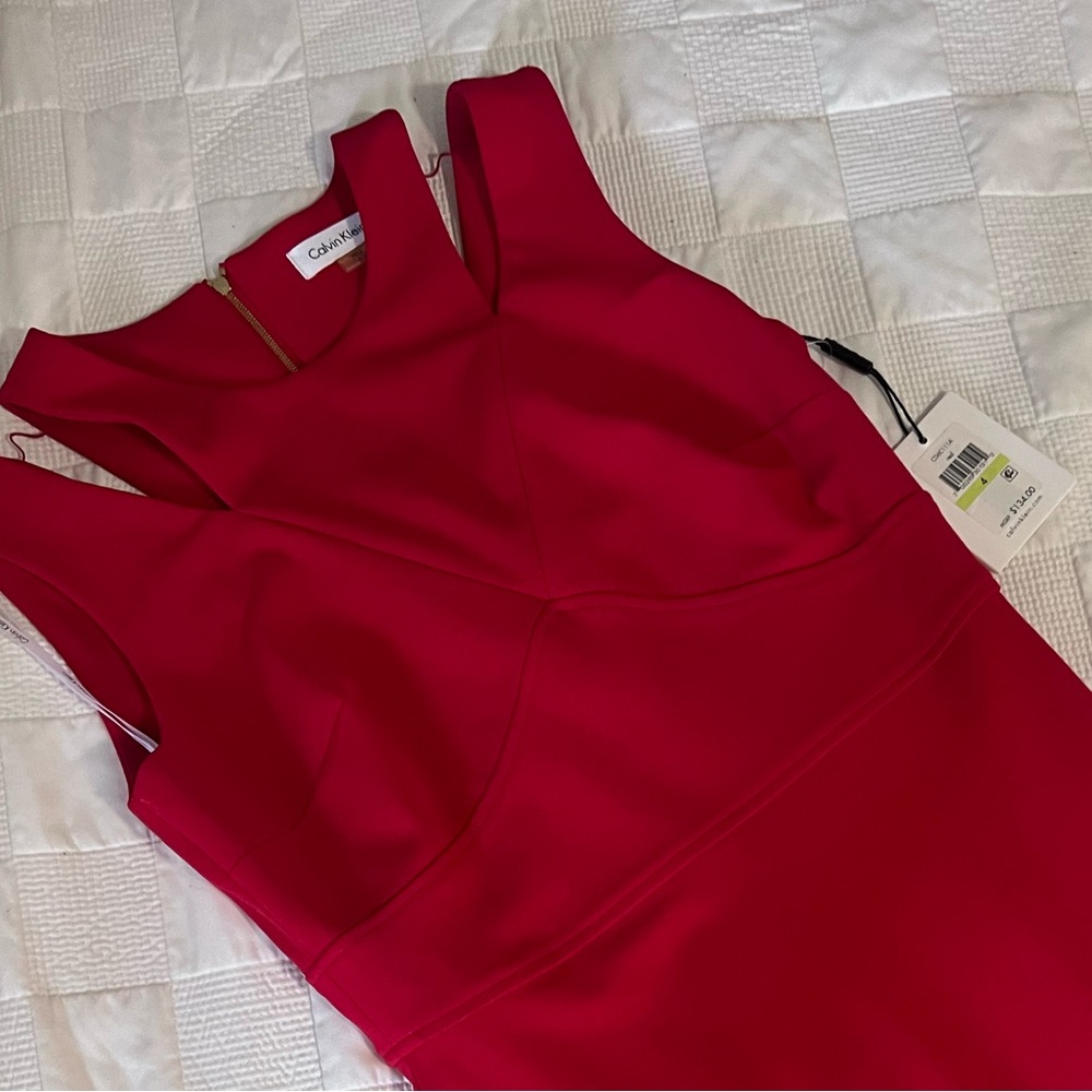 Calvin Klein Red Halter Sheath Midi Dress